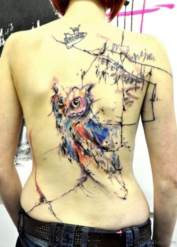 Abstract Owl Tattoo On Back