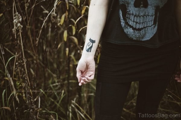 Adorable Cat Tattoo On Wrist