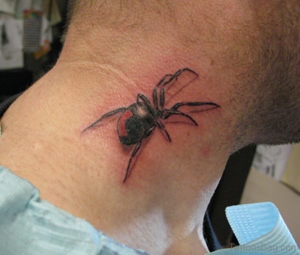 Adorable Neck Tattoo Of Spider