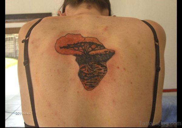 African Map And Tree Tattoo