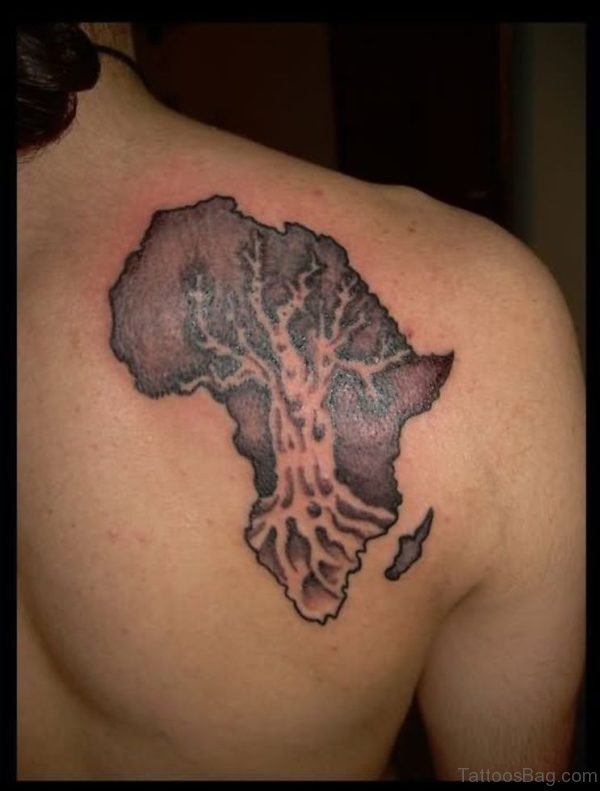 African Tree Map Tattoo On Back
