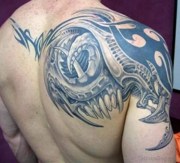 Amazing Biomechanical Tattoo On Back