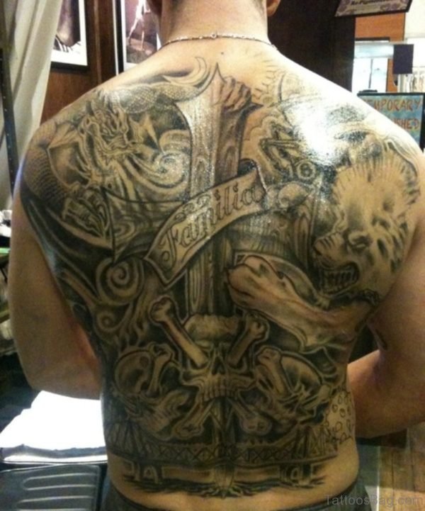 Amazing Cross Tattoo On Full Back