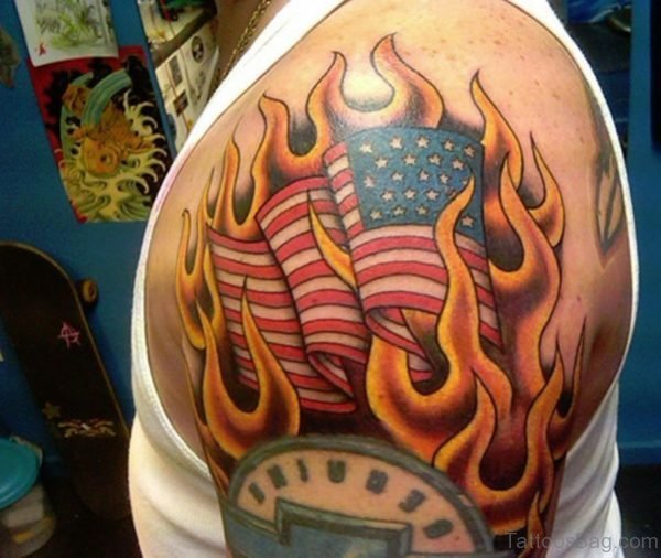 American Flag Tattoo On Shoulder