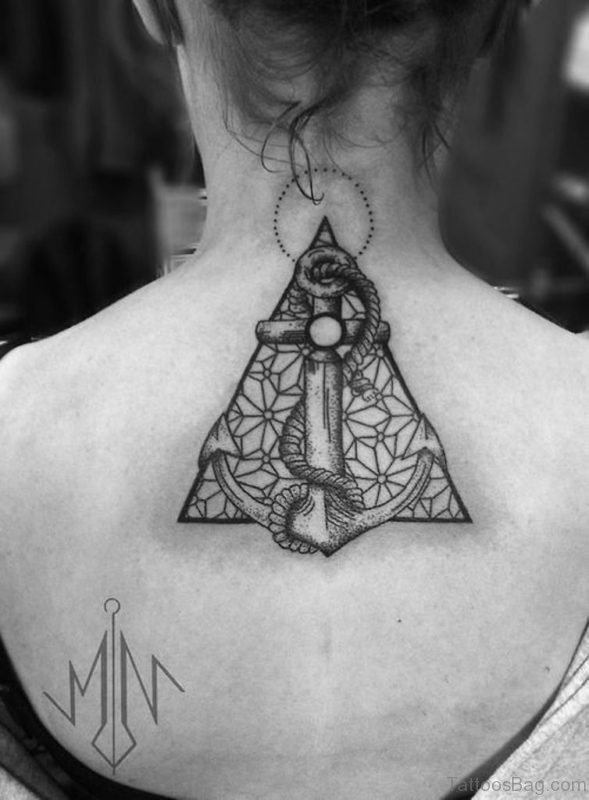 Geometric Anchor Back Tattoo