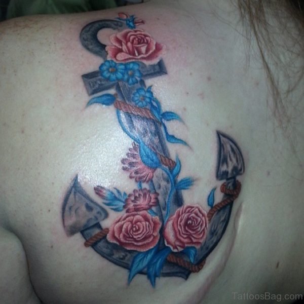 Anchor And Rose Tattoo