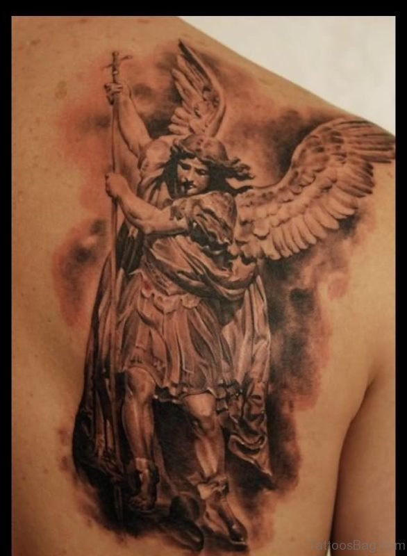 Angel Tattoo On Back Shoulder