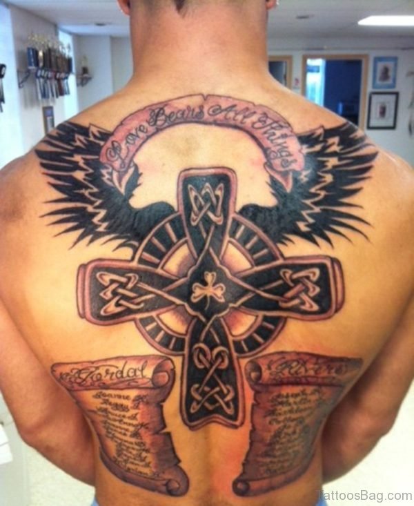 Angel Wings And Cross Tattoo