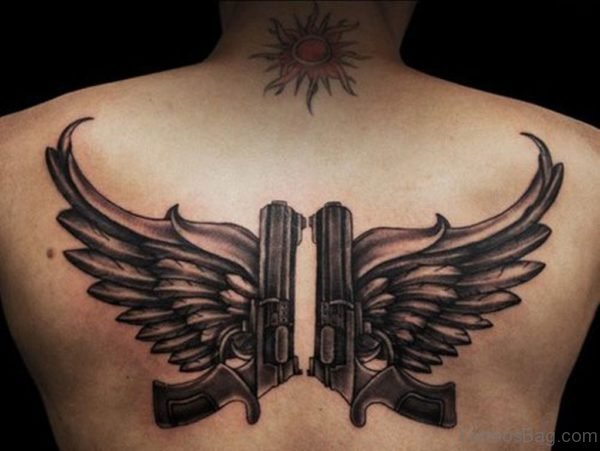 Angel Wings And Gun Tattoo