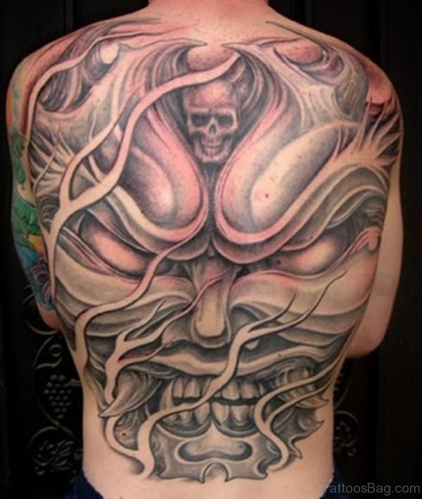 Angry Skull Tattoo On Back