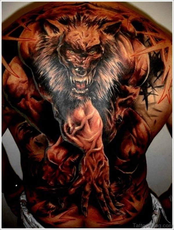 Angry Wolf Tattoo On Back