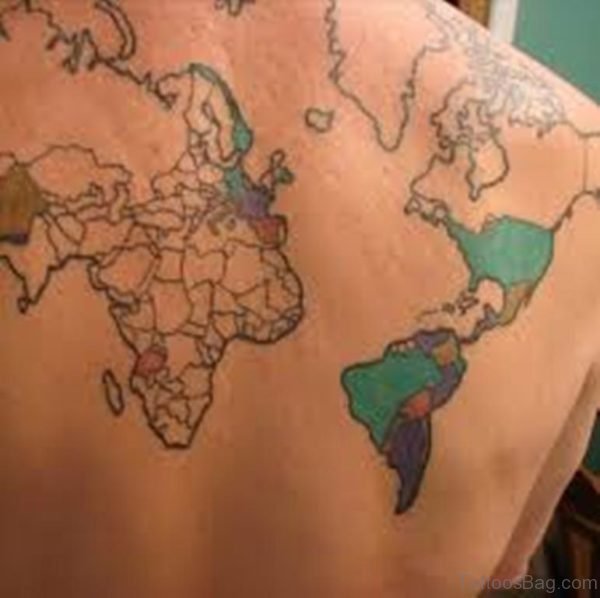 Appealing World Map Tattoo On Back