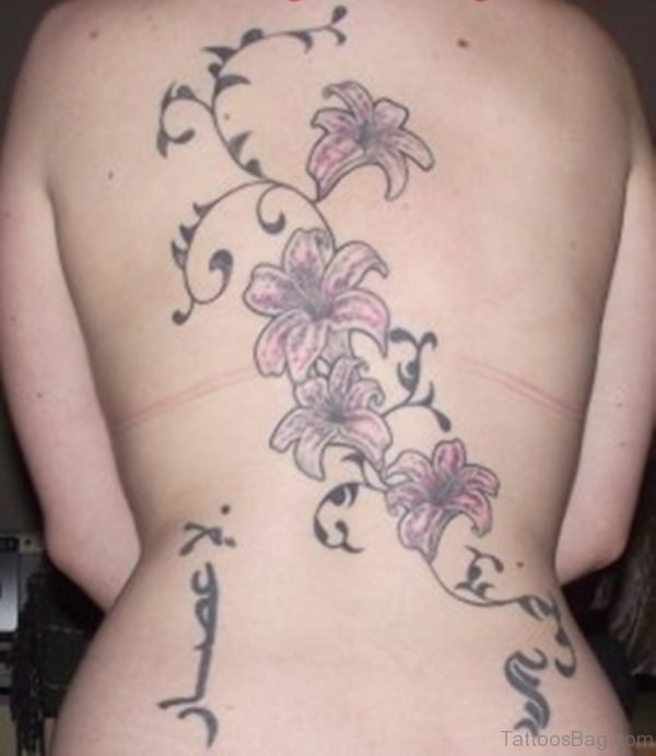 Arabic Words And Flower Tattoo