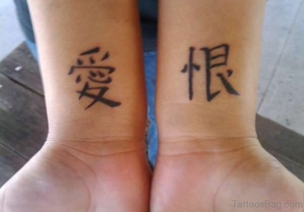 Attractive Chinese Words Tattoo On Wrist