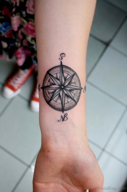 Attractive Compass Tattoo On Wrist