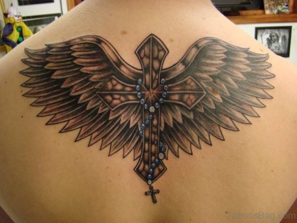 Attractive Cross Wings Tattoo