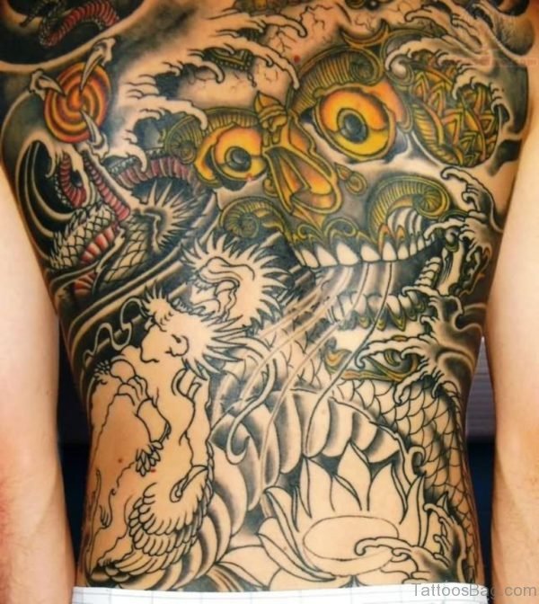 Attractive  Dragon Tattoo On Full Back 