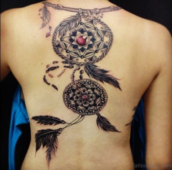 Attractive Dreamcatcher Tattoo On Back