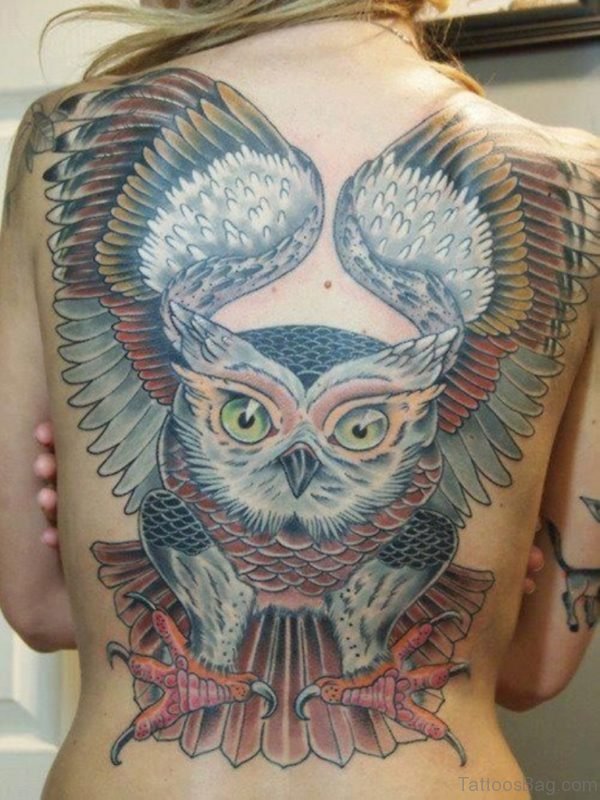 Attractive Owl Tattoo On Back