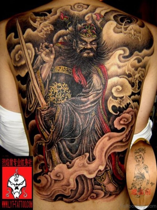 Attractive Warrior Tattoo On Back