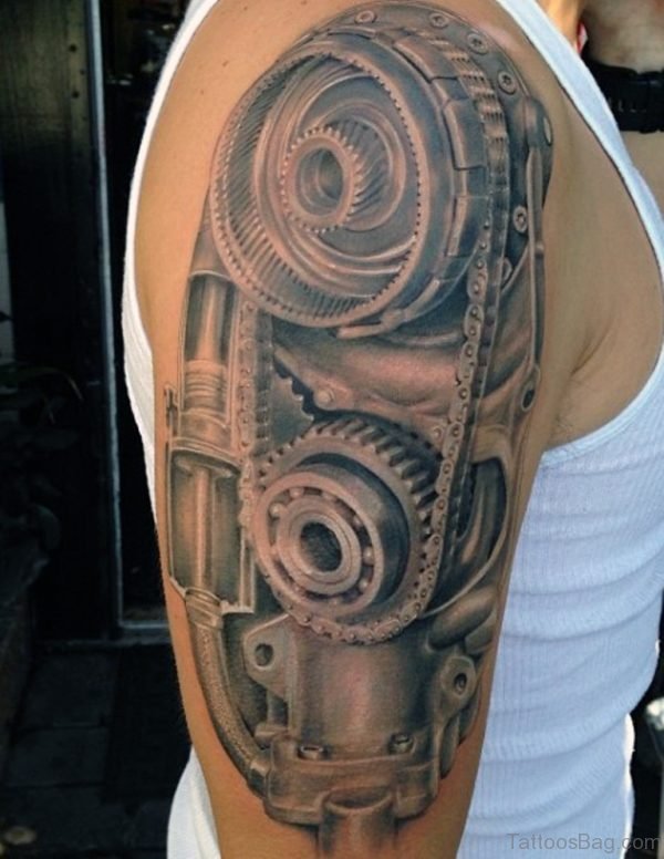 Awesome Bio Mechanical Tattoo On Bicep