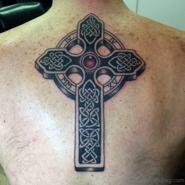 Awesome Celtic Cross Tattoo On Back
