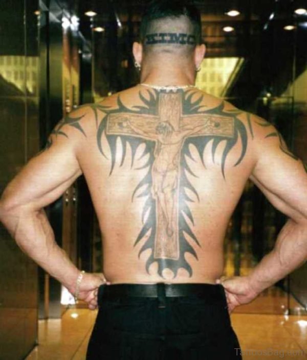 Awesome Cross Tattoo On Full Back