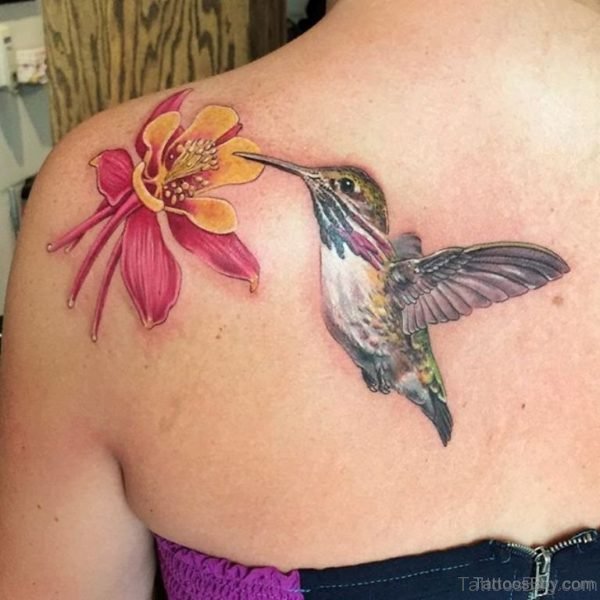 Amazing Flower And Hummingbird Tattoo