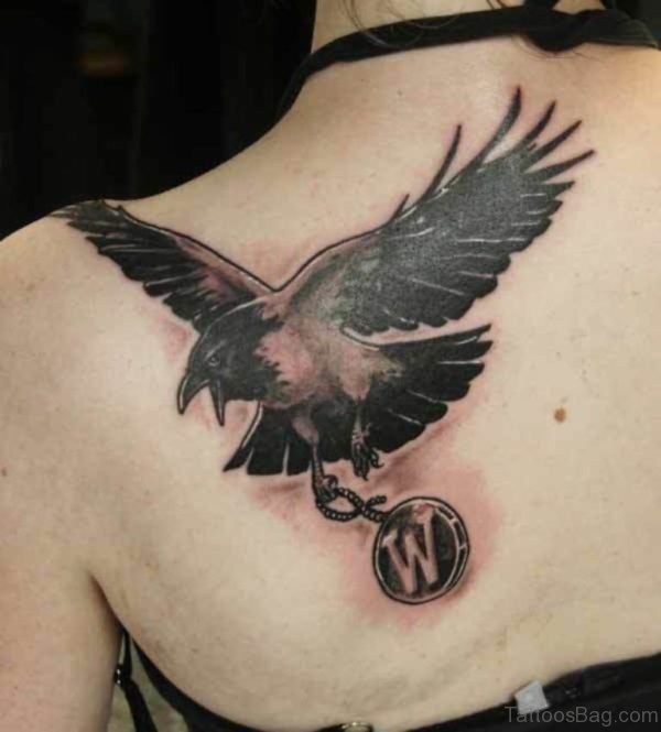 Awesome Flying Crow Tattoo