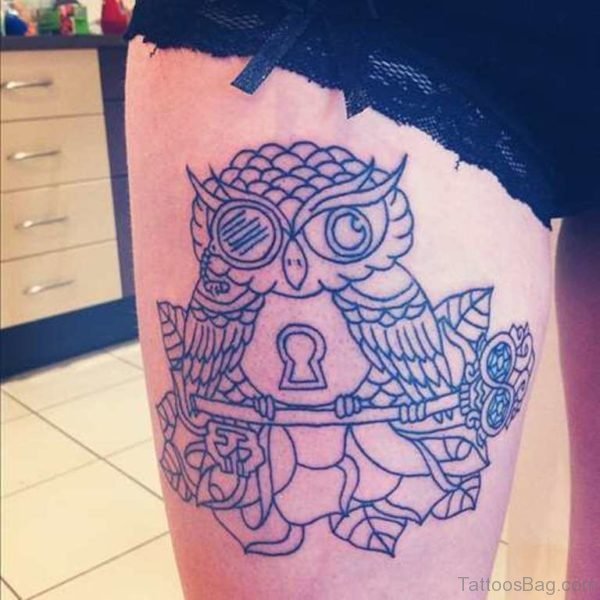 Awesome Owl Thigh Tattoo