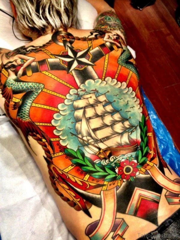 Awesome Ship Tattoo Design