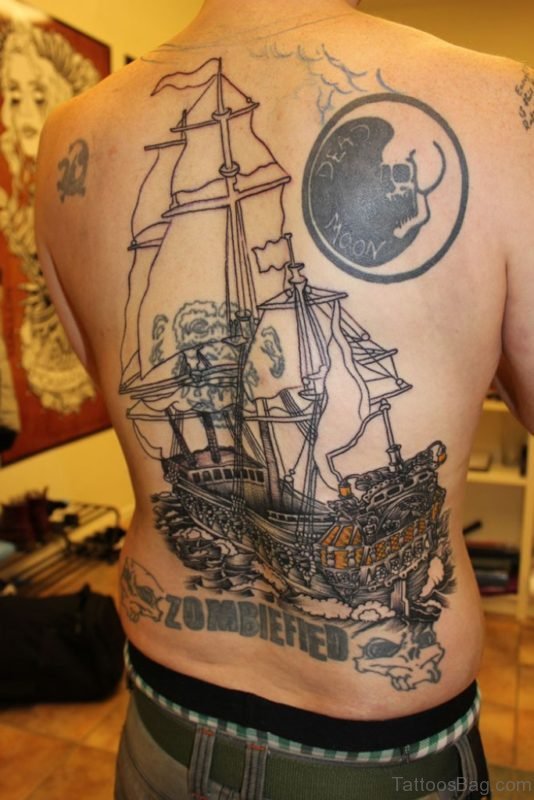Awesome Ship Tattoo On Back