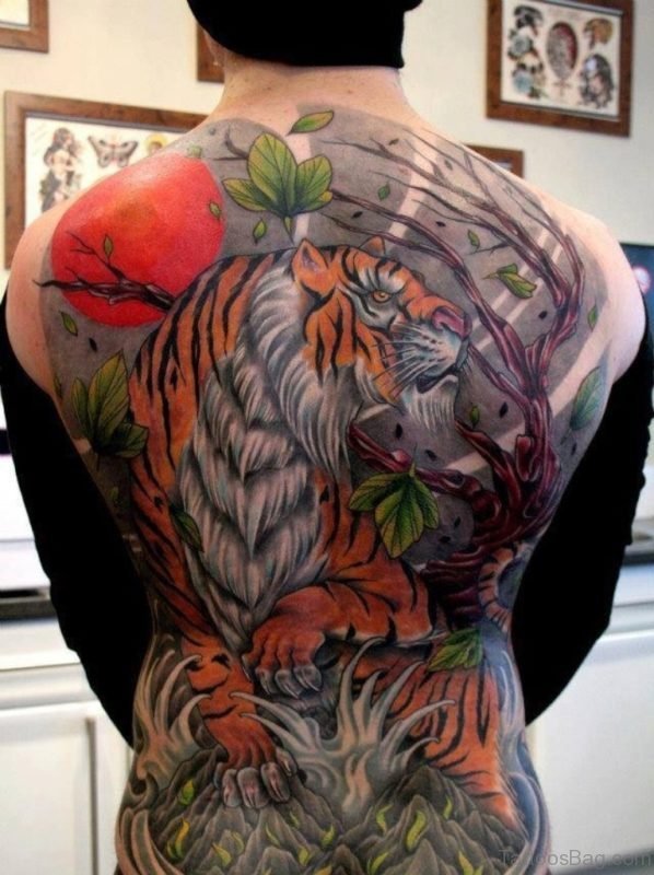 Awesome Tiger Tattoo On Back
