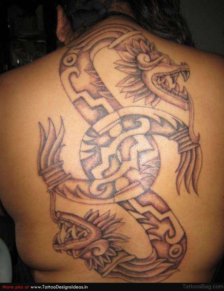 Aztec Snakes Tattoo On Back