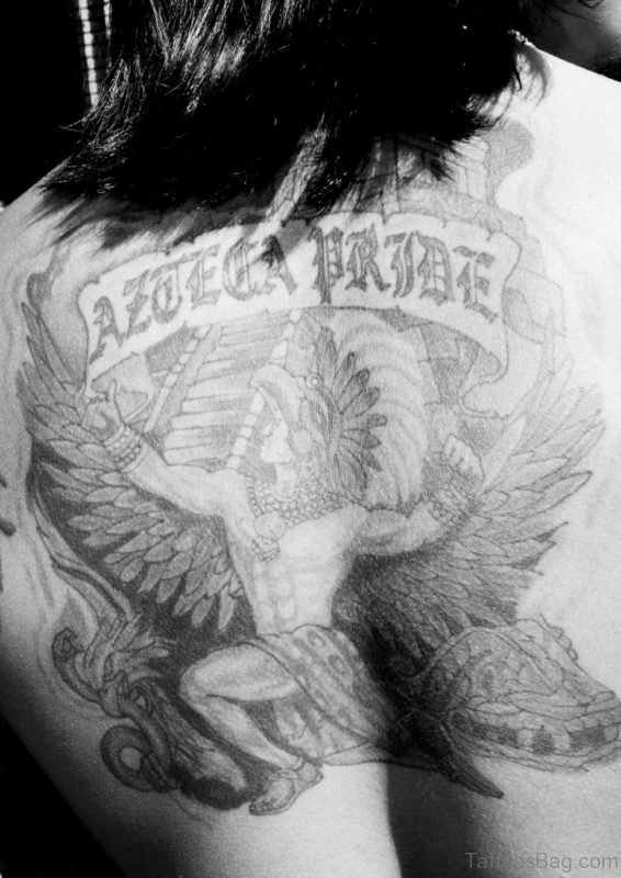 Black And White Aztec Tattoo On Back