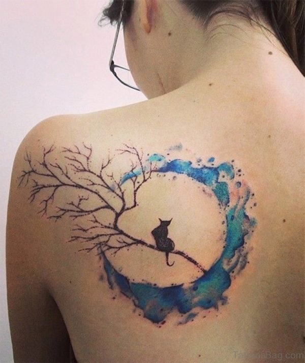 Beautiful Cat And Moon Tattoo