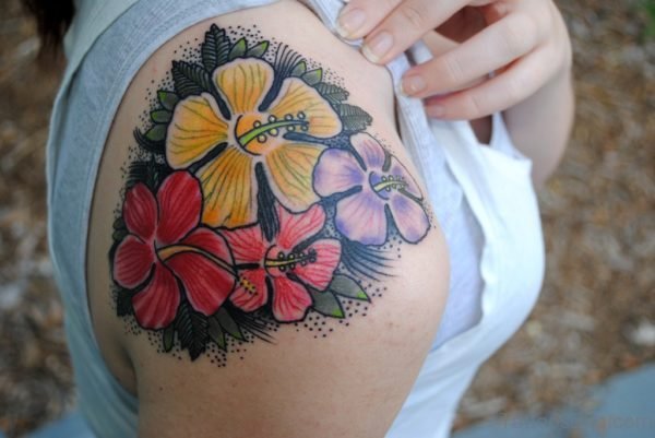 Beautiful Colorful Hibiscus Flower Tattoo