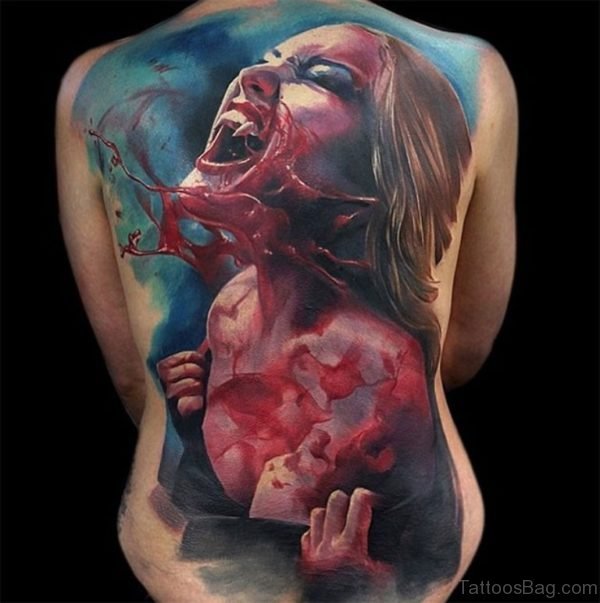 Beautiful Colorful Vampire Horror Tattoo