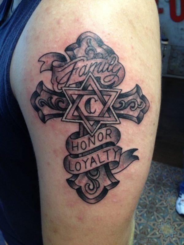 Beautiful Cross Tattoo On Shoulder