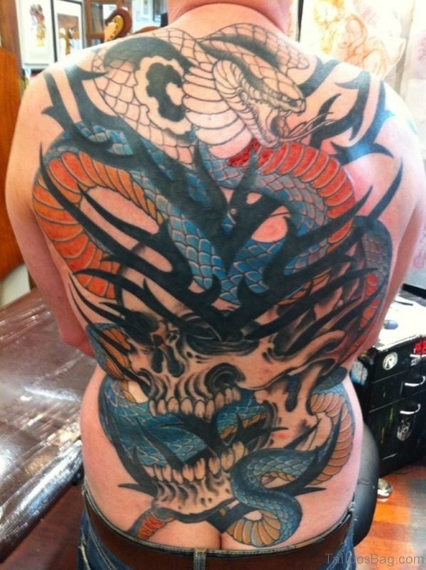 Beautiful Dragon And Skull Tattoo