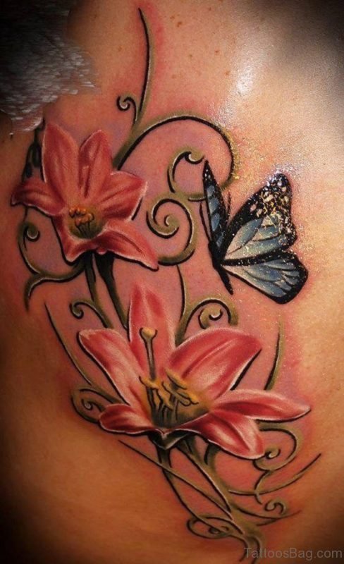 Beautiful Flower And Butterfly Tattoo
