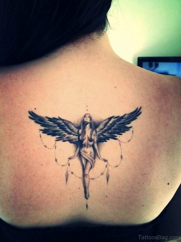 Beautiful Memorial Angel Tattoo On Back