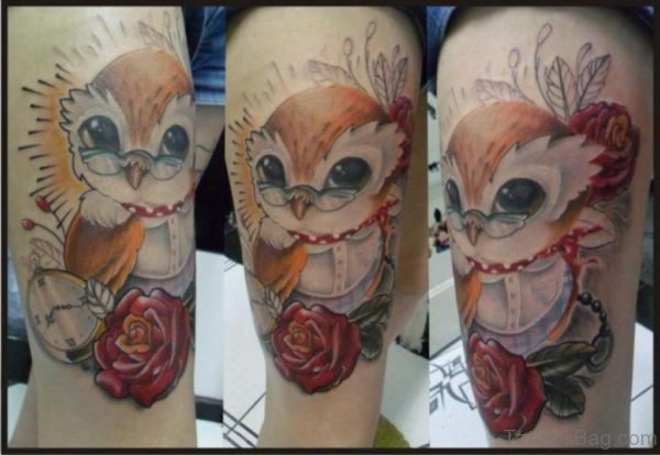 Beautiful Owl Tattoo Design On Thigh