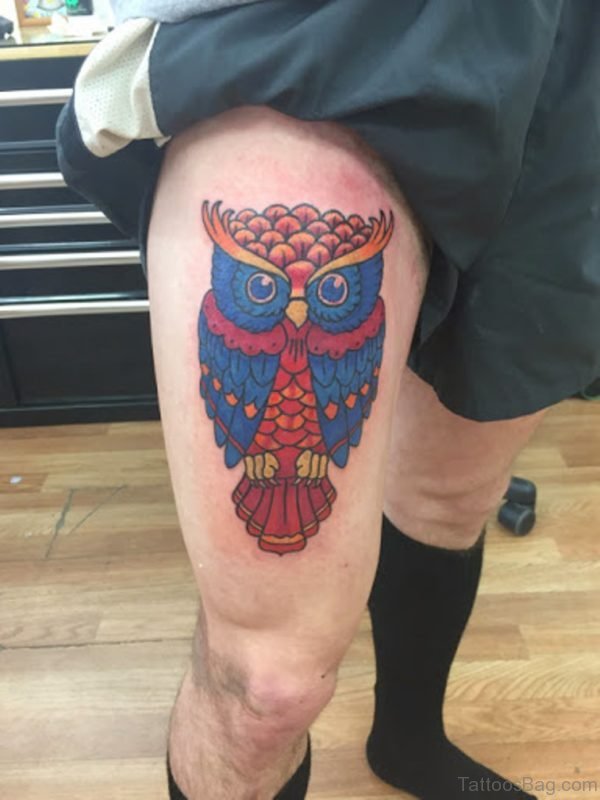 Beautiful Owl Tattoo Design On Thigh