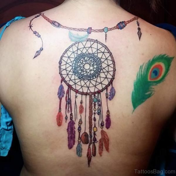 Beautiful Peacock Feather Dreamcatcher Tattoo
