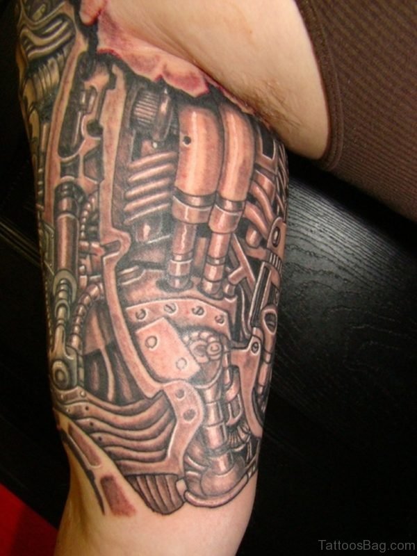 Bio Mechanical Tattoo Design On Bicep