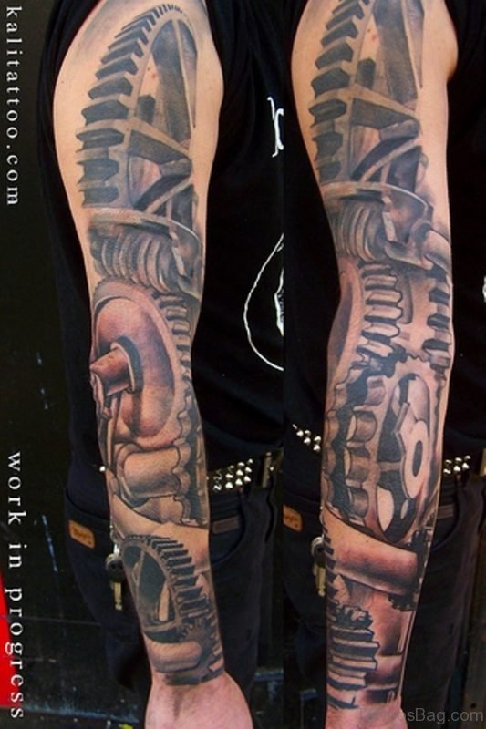 Bio Mechanical Tattoo Design On Full Sleeve 