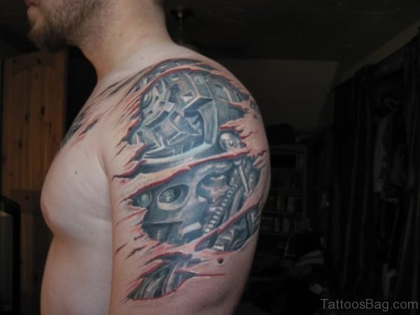 Bio Mechanical Tattoo On Bicep