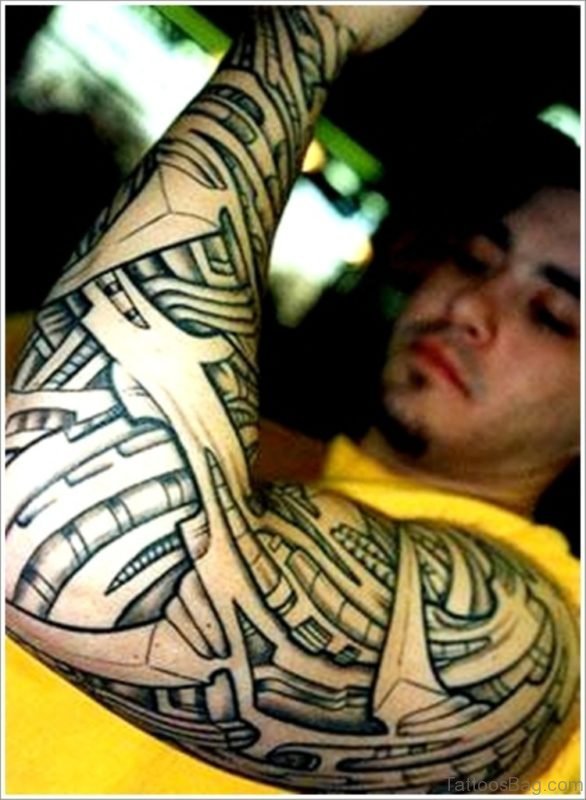 Bio Mechanical Tattoo On Full Sleeve 