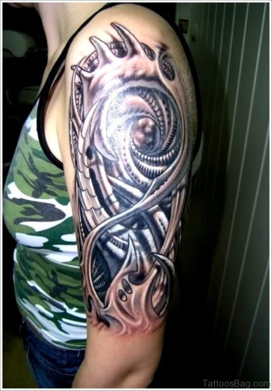 Bio Mechanical Tattoo On Half Sleeve